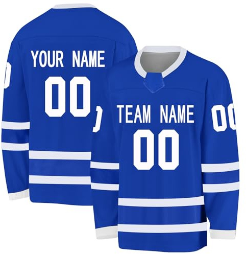 BOSSETY Personalisiertes Eishockey Trikot, Kinder/Erwachsene Eishockey Trikot, Personalisieren Sie es mit Ihrem Namen/Team/Ihrer Nummer, Komplette Größen und Farben(Dunkelblau)