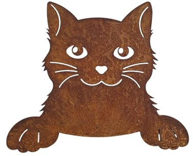 Bornhöft Décoration de jardin chat en patine, 20 x 18 cm, figurine de clôture résistante aux intempéries, pour jardin, terrasse et balcon - Fabriquée à la main