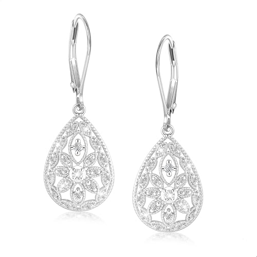 ALEXCRAFT Gold Silber 925 Ohrringe Hängend Hohle Filigran Schmuck für Damen | Elegant Mode Leicht Silber 925 Ohrringe Hängend Zirkon Strass Stein Wassertropfen Filigran Ohrhänger Lange Frauen Freundin