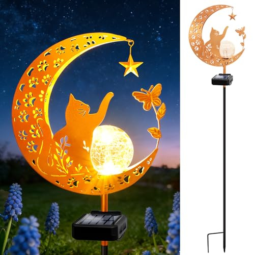 ZNYCYE Solar Lights Outdoor Decorative Moon Cat Butterfly Solar Stake Lights Birthday Mothers Day Gifts for Mom Women Grandma, Garden Decor Waterproof for Walkway, Yard, Lawn, Patio (Warm White)