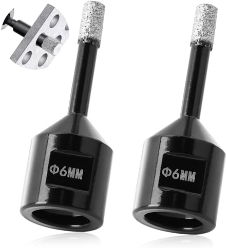 Diamond Drill Bit 6mm, M14 Vacuum Brazed Diamond Drill Bits 2pcs, 6mm Dry Core Drill for Porcelain Tile Marble Granite, Wear-Resistant Tile Drill Bits for Angle Grinders