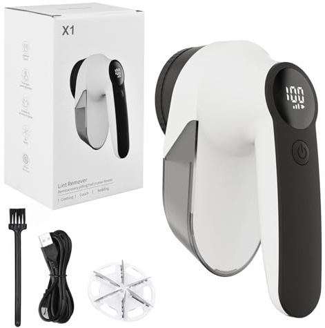 Rasoir Anti-Bouloche Électrique SINZONeu® - Rechargeable USB-C 6 Lames, Filet Acier Inoxydable, 3 Niveaux de Puissance Réglables，Nettoyage à l'eau，pour Vêtements, Rideaux, Couvertures