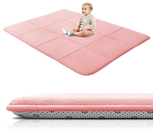 BYBYME 3cm Dicke Faltbare Krabbelmatte Baby, 150x200cm Spielmatte mit Rutschfester Unterseite, Weiche Bodenmatte aus Memory-Schaum für Babys, Kinder & Kleinkinder, Ideal für Wohnzimmer & Yoga, Rosa