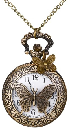 JewelryWe Muttertagsgeschenk Retro Taschenuhr mit Kette Damen Herren Analog Quarz Kettenuhr Vintage Uhr Anhänger mit Halskette Geschenk für Frauen Männer