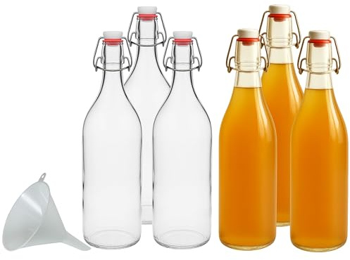mikken 6 Grosse XXL Glasflaschen mit Bügelverschluss für 2 Liter zum befüllen inkl. Trichter (6)