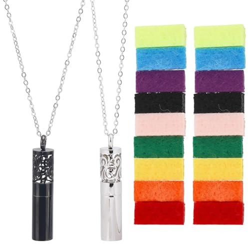 SUNNYCLUE 1 låda 2 st aromaterapi halsband eterisk olja spridare halsband med 20 st påfyllningsdynor svart 304 rostfritt stål ihåligt moln kolumn flaska bur medaljong hängen för kvinnor män vuxna