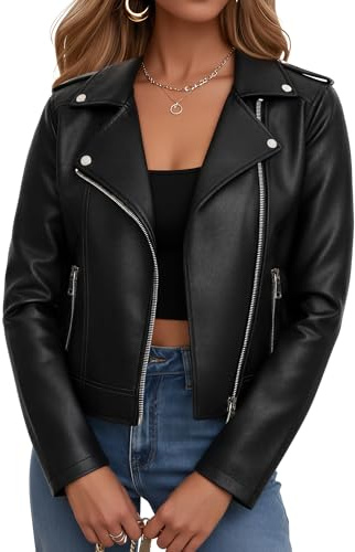 Women Faux Jacket Leather Cropped Bomber Coat 2025 Fall Winter 2026 Spring Outfit lady Fashion Pleather Clothes Fake Suede Cute Zip Up Casual Short Vintage Favorites Going Out Black Valentines gifts