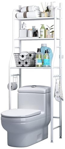 Generico Scaffale Mobiletto Salvaspazio Dietro Water con Ripiani, Appendini, Porta Rotolo e Porta Tovaglia | Piedini Regolabili | Organizzatore Bagno Multiuso