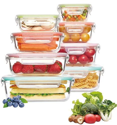 DYUEE Glass Meal Prep Containers with Lids 8Pack Food Storage Containers | Reusable Airtight Glass Container Stackable Leakproof Lunch Box for Microwave/Freezer/Dishwasher