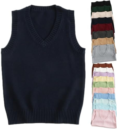 Gilet in maglia ultra morbido da donna con scollo a V, Gilet in maglia da donna Autunno Inverno casual in cotone senza maniche, maglioni a tinta unita a pullover, Top da donna senza maniche, blu navy