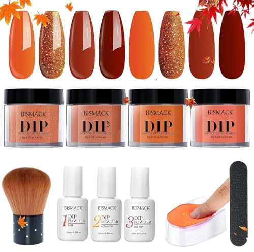 Kit de poudre de trempage pour ongles 10 pièces/ensemble, poudre trempage 4 couleurs avec activateur base/couche finition, kits d'ongles pour bricolage, Orange