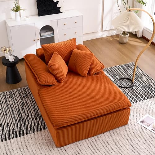 Ligterra 48 Zoll Hohes Chaiselongue Sofa, Sofa mit Schlaffunktion, Boneless Couch, Schlafsessel, Bequemes Liegesofa zum Lesen mit Breiten Armlehnen und Ohne Installation(Orange)