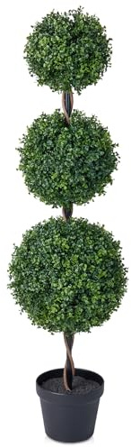 Künstlicher Buchsbaum Kugel Baum Topiary Pflanze - 120cm Dreifach Kugel Design mit Topf, UV Beständige Outdoor Garten Deko Künstliche Pflanze für Balkon Terrasse Hauseingang,VN241,1 STK