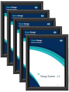 A4 Snap Frame,Aluminium Clip Frames,Wall Mounted Certificate Photo Display Snap Frame,Posters Display Holder with Front Opening Clip,Set of 5,Black