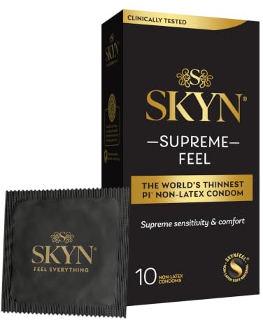 SKYN Supreme Feel Condoms (Pack of 10) Regular Size, Latex Free Condoms | SKYNFEEL, Strong & Thin, Smooth Straight Shape, Lubricated, 53mm Wide