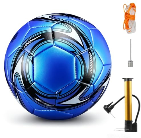 RNPKZ Fussball Grösse 5, Fussball Kinder, Professioneller Trainingsbälle für Fußball mit Pumpe & Netzbeutel, Extrem Trsapazierfähig, Leichter & Weicher Fussball, Verbessere Kick/Kontroll/Wurf, Blau