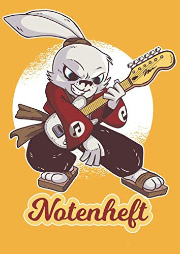 NOTENHEFT: DIN A4 für Anfänger und Fortgeschrittene / Blanko NotenBlock / Leere Notenzeilen / Notensystem / für die Schule / Komponist / Design : Metal Hase Kaninchen Gitarre