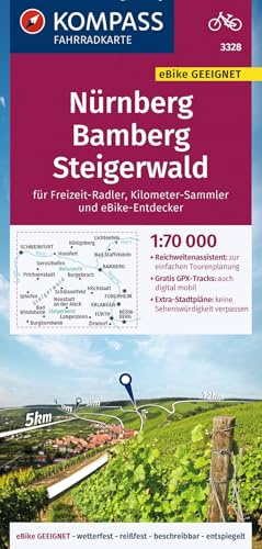 KOMPASS Fahrradkarte 3328 Nürnberg, Bamberg, Steigerwald 1:70.000: reiß- und wetterfest mit Extra Stadtplänen