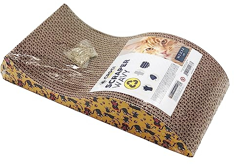 Croci Wavy - Tappeto Tiragraffi per Gatti Adulti, Grandi e Piccoli, Tappetino Graffiatoio Calmante Gatto in Cartone e Busta di Erba Gatta, Accessori e Giochi per gli Animali da Casa, 45x22x8 cm