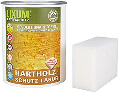 LIXUM ESCHEN HARTHOLZSCHUTZ BIO LASUR (farblos) 1000ml = 30m²- natürlicher Langzeitschutz für Holz, hält bis zu 10 Jahren, nur 1 Anstrich nötig. Mit integriertem UV-Schutz und ohne Weichmacher.