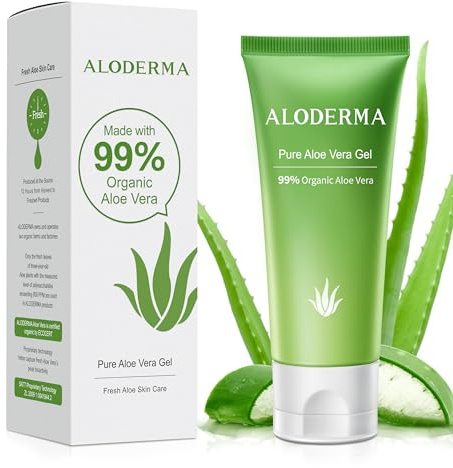 Aloderma Travel Size Aloe Vera Gel Made within 12 Hours of Harvest with 99% Pure Organic Aloe Vera for Body, Face, & Scalp - Hydrating & Soothing Gel for Skin & Sunburn - 1.5oz Squeeze Tube