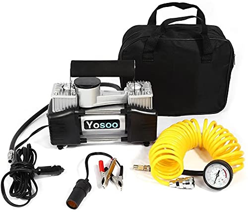 GOTOTOP Luftkompressor mit Doppelkolben für Autoreifen, DC 12 V, 20 A, mit Manometer und Luftschlauch, bis zu 2.5bar