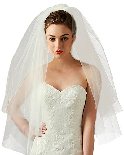 Zinsale 2-Schicht Elfenbein Satin Rand Hochzeit Brautschleier mit Kamm - Walzer Länge 32 