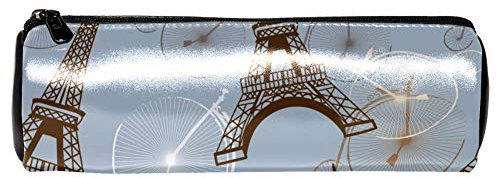 EZIOLY Paris Trousse à crayons en cuir Tour Eiffel et vélos Trousse de maquillage pour école, travail et bureau