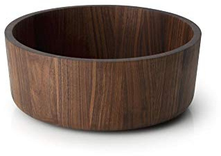 Continenta Frukt & salladsskål av valnöt, Ø 26 x 10,3 cm, serveringsskål för snacks, frukt, bakverk, naturlig ådring med olja