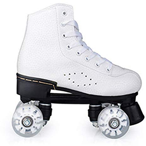 Double Row Roller Skates Unisex 4 Räder Flash Wheel Rollschuhe Outdoor Quad PU Leder Roller-Skates für Jungen Mädchen Männer Frauen Erwachsene,B,EU 45