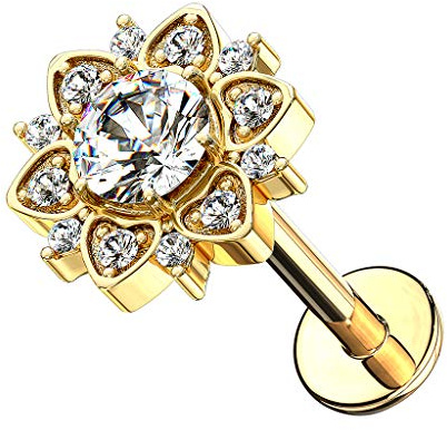 Taffstyle Piercing Stecker Blume Herzen mit Kristall | Lippe Ohr Nase