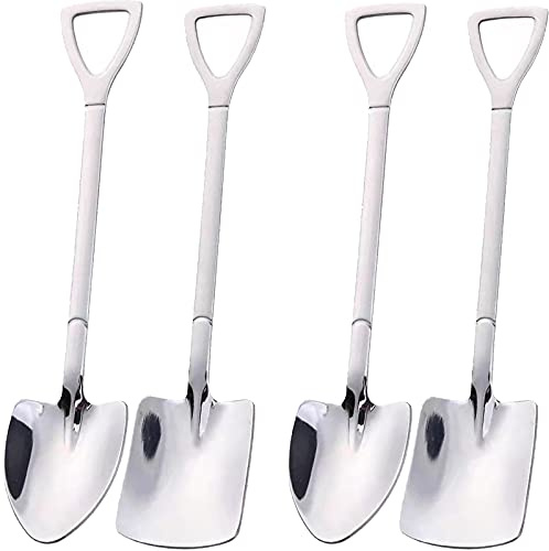 4 Pcs Stainless Steel Shovel Shape Pointed Spoon for Coffee, Tea, Sugar Stirring, Cake Dessert, Cat Dog Food Scooping Wet Food