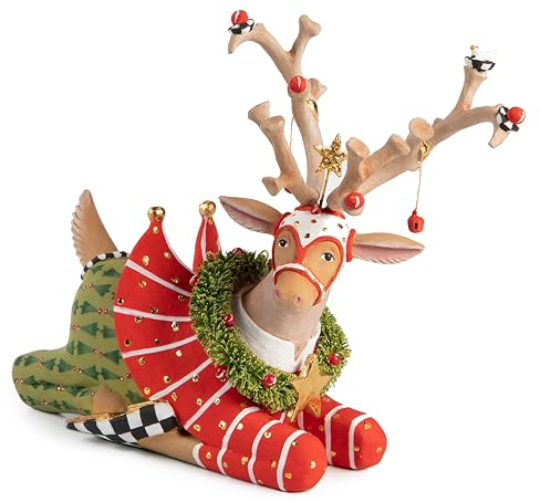 MACKENZIE-CHILDS Patience Brewster Dash Away Figurine, Christmas Home Decor, Sitting Prancer Reindeer Figure