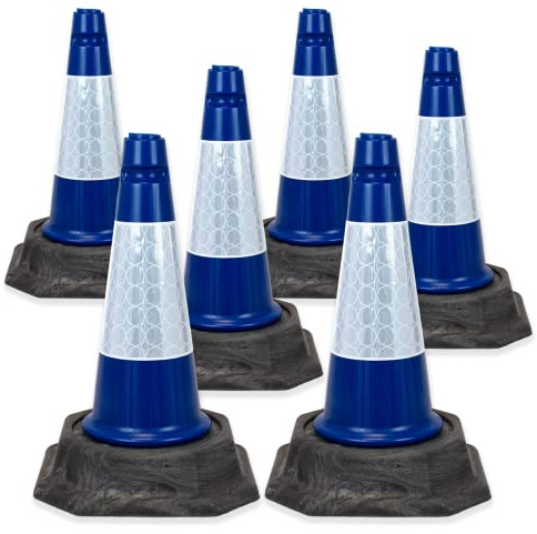 Street Solutions UK - 6 x 460mm Tall Traffic Cones Reflective Sleeve For Indoor And Outdoor Usage, Self Weighted Cones Are Manufactured In The UK Blue