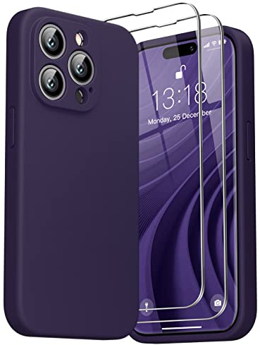 GOODVISH 3 in 1 Cover per iPhone 14 Pro Max Silicone per 6,7, con 2x Pellicola Protettiva, iPhone 14 Pro Max Custodia per Cellulare Antiurto Resistente 360° Protezione 2022, Viola Scuro