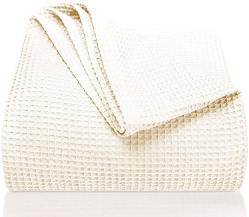 LAYNENBURG Couvre-lit 150 x 200 cm - Piqué Gaufré 100% Coton - Couverture Légère pour l'Été - Pour Lit et Canapé - Aérée (Crème)