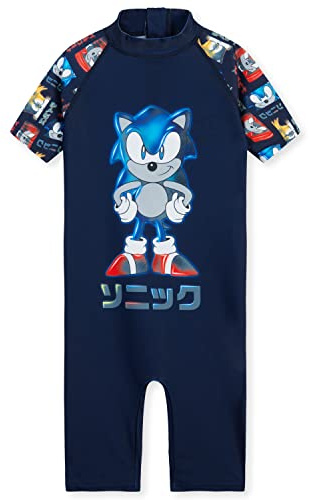 Sonic The Hedgehog Maillot de Bain Enfant Garcon Combinaison Natation Enfant Manche Courte Short Vêtements Été Plage Piscine Enfants 3-10 Ans Officiel Sonic (Navy, 4-5 Ans)