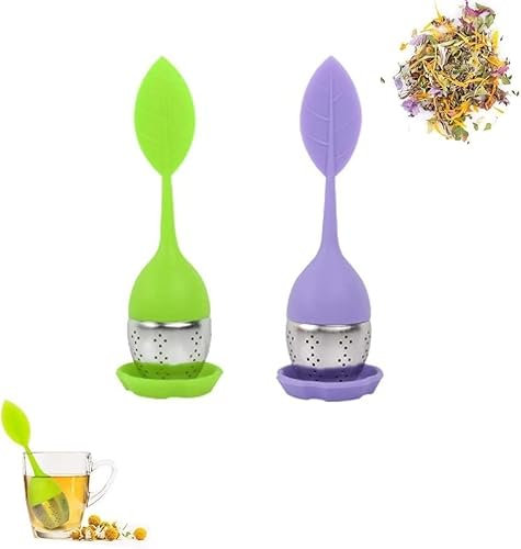Norhogo Lot de 2 boules à thé en silicone avec couvercle et soucoupe - Passoire à thé avec poignées en silicone - Pour thé en vrac (violet + vert)