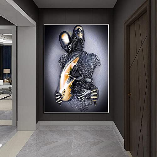 Metallfigur Statue Leinwand Gemälde Romantische abstrakte Drucke und Poster Moderne Wandkunst Bild für Wohnzimmerdekor 80x120cm Rahmenlos