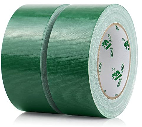 BOMEI PACK 2 Packs Green Duct Tape 230mic thickness Reinforced Cloth Gaffer Tape 48mm x 30Y Waterproof for Pipeline duct Repairing,Heavy duty Sealing,Bundling,Strapping,labeling