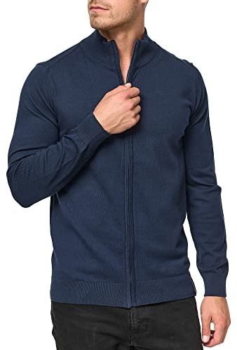 Indicode Herren Lau Strickjacke Zip-Pulli aus 80% Baumwolle mit Rollkragen | Klassischer Cardigan mit Stehkragen, Strickoberteil, Freizeitjacke, Strickjacke, Herrenjacke, Strickpullover für Männer