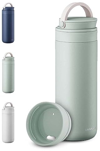 LocknLock Metro tvåvägs tumlare mint 473 g, BPA-fri dubbelvägg rostfritt stål vakuumisolerad glas med läckagesäkert lock och handtag, termisk resevattenflaska