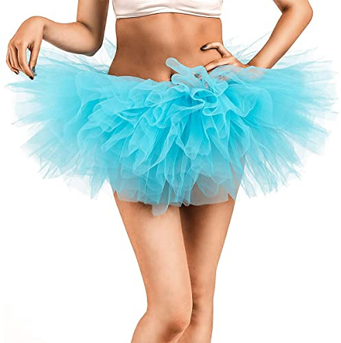 SamHeng Blu Gonne tutu femminili, Sundi da ballo da balletto per adulti a 5 strati per la festa serale, Classica gonna elastica di tulle tutu per danza anni 80, matrimonio, evento, dress-up Halloween