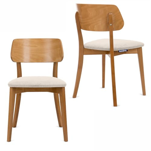Konsimo Vinis 2 Esszimmerstühle Set - Modern Holzstuhl 80,5x45x47cm - Küchenstühle - Stuhl Esszimmer, Küche, Wohnzimmer - Universal Esstisch Stühle mit Weicher Polsterung - Creme/Eiche Hell
