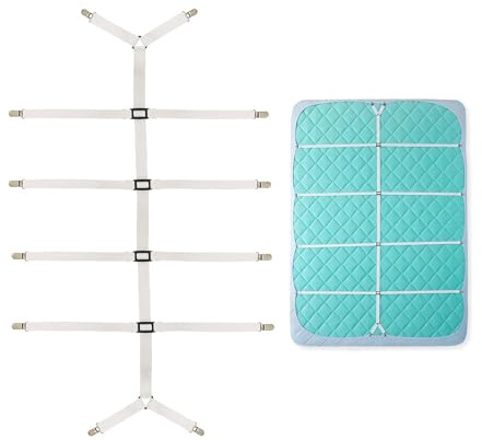 HX AURIZE Bettlakenspanner Verstellbar, für Bettlaken, Weiß | Mit 8 Clips, elastischer Gurt unter der Matratze, hält Lakenränder straff