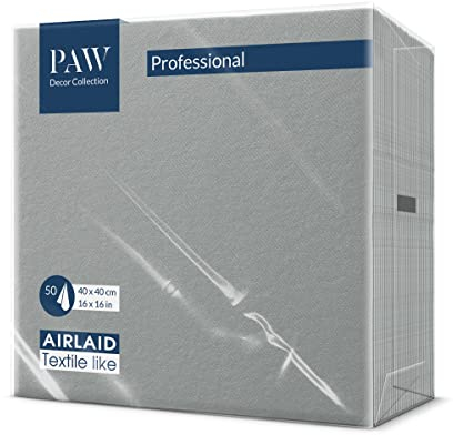 PAW - Airlaid Servietten (40 x 40 cm) I 50 Stück I Einfarbig I Stoffähnlich I Elegante Tischdekoration I HoReCa I Zu wichtigen Anlässen wie Hochzeiten, Feiern, Weihnachten I Unicolor: Grau