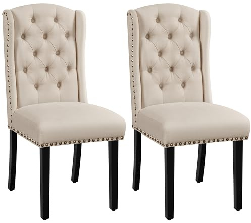 Yaheetech Juego de 2 Sillas de Comedor Tapizadas con Botones Silla Tapizada Patas de Madera Sillas Descalzadoras para Cocina Restaurante Comedor