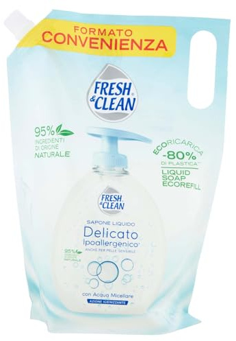Fresh&Clean Sapone Liquido Ecoricarica Ipoallergenico Delicato 1000ml, 1000ml
