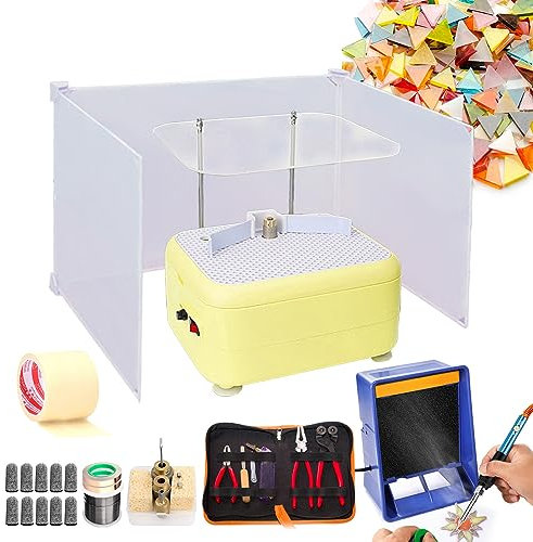 Mini Smerigliatrice,Il Kit Include Tagliavetro E Kit Saldatura-Set Iniziale Per Mosaico E Vetro Colorato Con Ventola Scarico Per Saldatura,Nastro Adesivo,Paraspruzzi E Materiali Consumo,Yellow