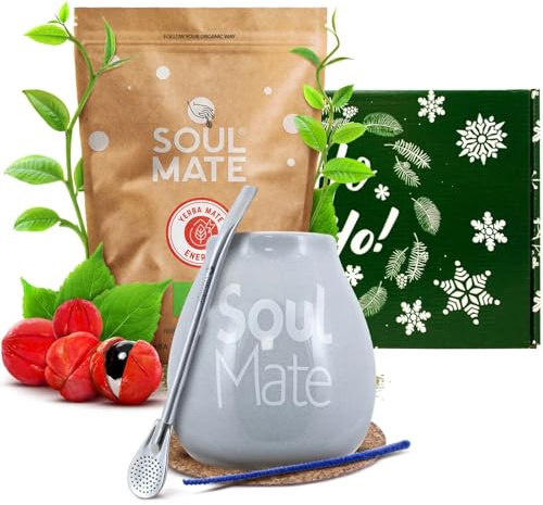 Soul Mate Yerba Mate Accessories Gift Set 0.5kg | Soul Mate Energia 500g | Organic Mate Tea | Brazilian | Calabash | Bombilla | Coaster | Energy Drink | Loose Leaf Tea